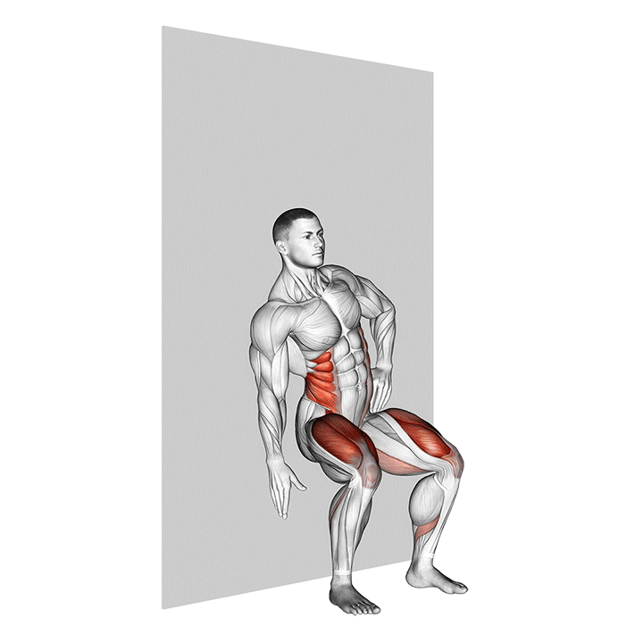 seated side crunch (wall)